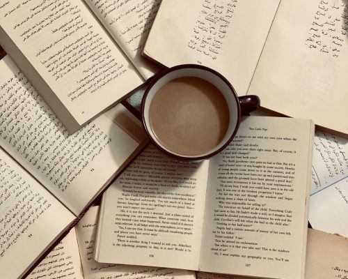 coffee with book in show don't tell examples